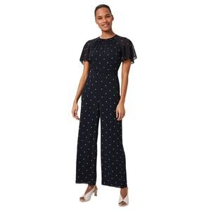 Hobbs London Navy and White Polka Dot Sarah Spot Jumpsuit Size US 4